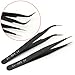 2 Pcs Nail Art Rhinestones Eyelashes Extension Straight & Curved Tips Tweezers Tool Set Make Up Tool Black