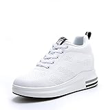  AONEGOLD® Zapatillas de Deporte Transpirables Zapatillas de Cuña para Mujer Alta Talón Plataforma 8cm Sneakers(Blanco,37 EU)