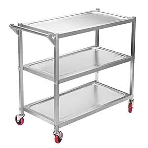 VEVOR Utility Cart 3 Shelf Utility Cart on Wheels 330Lbs Stainless Steel Cart Commercial Bus Cart Kitchen Food Catering Rolling Dolly (3 Shelf with Handle)