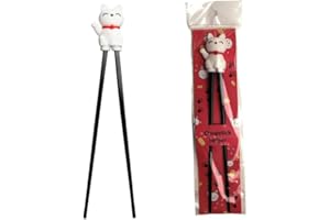 WESTCRAFT Bâtonnets ESS pour enfants, blancs, 22 cm, avec ours mignon, chat, lapin, panda comme support pour débutant, baguettes interchangeables chat (chat)