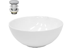 ECD Germany Vasque à Poser Lavabo Salle de Bain - 320 x 320 x 135 mm - en Céramique - Blanc - Lave-Mains Évier Vasque Salle de Bain Toilette -avec Kit de Vidange sans Trop-Plein - Moderne