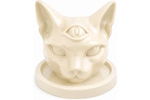 HANDMADE Genérico Figura Decorativa de Gato con Tercer Ojo, Escultura Hecha a Mano para decoración del hogar, Regalo Original – Guardián de Luz – Creart NiMo (Blanco)