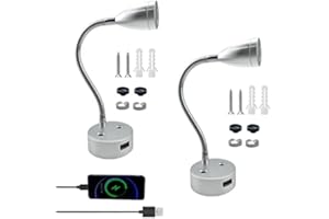 longziming Leselampe Wandmontage LED Bettleuchte Berührungsschalter Dimmbare Schwanenhals Lampe Bett Leseleuchte mit USB Anschluss für Camper Reisemobil Caravan Boat Warmweiß 2 Stücke