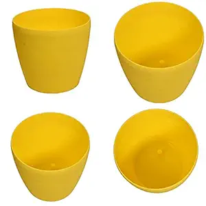 mastBus (4 Pcs) 9 Inch Garden Pots for Plants | Decorative Pots for Balcony (Yellow)