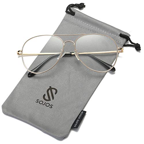 SOJOS Gafas de Sol de Metal Clásico Marco del Espejo Lente Con las Bisagras del Resorte SJ1030 Con Marco Dorado/Lentes Transparentes