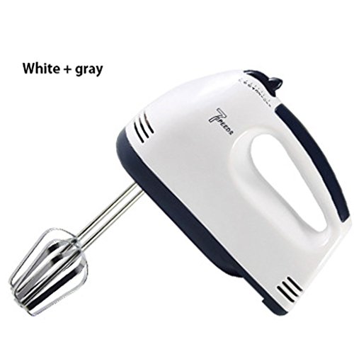 LT&NT 100W Hand Mixer Household Stainless Steel Electric 7 Speed Egg Beater 2 Stir Egg Hooks + 2 Dough Hooks（White + gray）