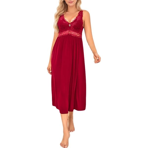 Robe De Nuit / Pyjama Maternité Allaitement - Manches Longues Dentelle, 100% Coton - Taille M - Rouge