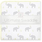 SwaddleDesigns Ultimate Receiving Blanket, Elephant & Chickies (Pastel Yellow)