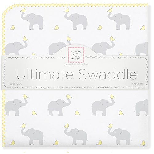 SwaddleDesigns Ultimate Receiving Blanket, Elephant & Chickies (Pastel Yellow)