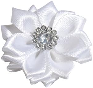 5 x Coloured Satin Ribbon Flowers With Crystal Centre Appliques Wedding Stationary Scrapbook Sew On Trims Craft (white)
