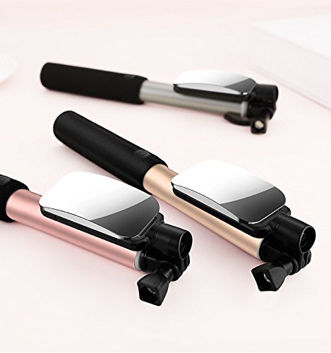 Selfie Stick [ iPhone Lightning | Mirror | Wire Control (No Bluetooth) ] ,YooGoal Extendable Compact Handheld Monopod with Mirror for HD Rear Camera Shooting and Built-in Remote Shutter for iPhone X 8 8Plus 7 7Plus 6 6S Plus 5 5S (Rose Gold)