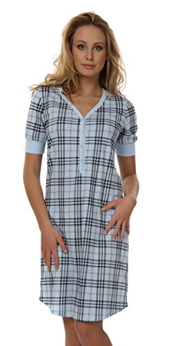 Nursing breastfeeding 100% cotton nightdress 7013 (S, Light blue)