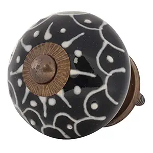 2 Pieces Handcrafted Knobs | Ceramic Door Knobs for Kids Room | Black Drawers Pulls | Floral Kitchen Door Handles | 3.81 cm Knobs