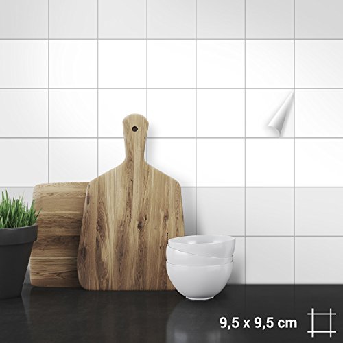 Wandkings Fliesenaufkleber 9,5 x 9,5 cm, 300 Stück - WEIß SEIDENMATT