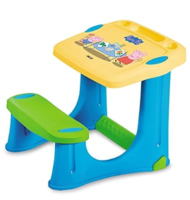 Smoby Toys, 420203, Peppa Pig, Pupitre, 3 Zones de Rangement, 8 Coloriages + Planche d'Autocollants Inclus