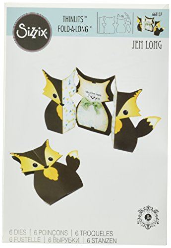 Sizzix 661137 Fuchs Karte zum falten von Jen Long Thinlits Stanzen Set, 6 in Packung, Stahl, mehrfarbig, 26.2 x 16.89 x 0.5 cm