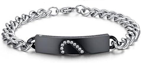 LianDuo 2 PCS Stainless Steel Heart Puzzle Couple Chain Bracelet Bangle For Women and Men.Free Engraving