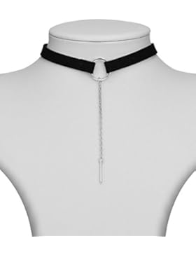 Choker Kunst Wildleder Kropfband Kette Halsband Collier Vintage Gothic Blogger Halsband 30+8 cm (Silberoptik)