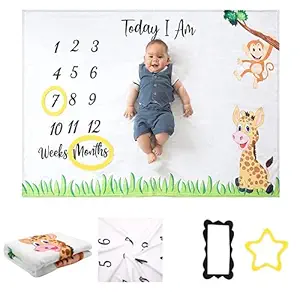 SNOWIE SOFT  Flannel Baby Monthly Girl Or Boy Unisex Blanket Baby for Pictures Personalized Shower Gifts Moms Track Growth and Height Soft Thick (Green, Standard)