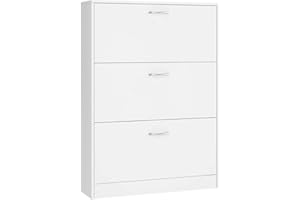 FirFurd Szafka na buty wąska biała, uchylna szafka na buty z 3 składanymi szufladami, regał na buty, oszczędność miejsca na 12-24 pary, wysoka szafka na buty do korytarza, wejście szafka na buty