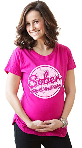 Women's Nine Months Sober Maternity T Shirt Funny Pregnancy Tee L