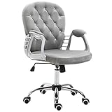 Homcom Fauteuil Chaise de Bureau Style Contemporain capitonné Boutons Strass Hauteur réglable pivotant 360° Tissu Velours Gris Clair