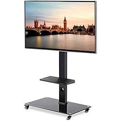 RFIVER Support TV Pied sur Roulette avec Support Pivotant et Réglable Hauteur pour Télé et Ecran Plasma de 37 à 70 Pouces avec 2 Etagères TF5001