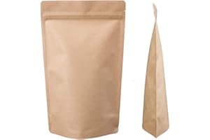 Lacers Standbodenbeutel Kraftpapier in versch. Farben, Nachhaltig, ALU-Frei, Druckverschluss, hohe Barriere-Eigenschaft (100ml - 85x145+50mm, Braun, 100)