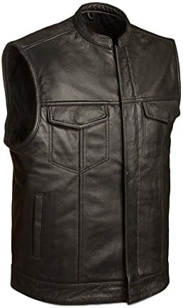 SOA Motorcycle Vest with Snap & Zipper-Front Closure.Dual Concealed Gun Pockets - 7X