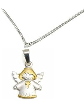 Schmuck Klein Kinderkette mit Engel-Anhänger Kreuz inkl. Gravur Panzerkette 36 cm, Taufgeschenk
