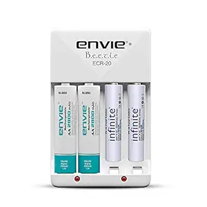 ENVIE High Speed Wall Plug Charger ECR 20 for AA & AAA Ni-mh/Ni-cd Rechargeable Batteries | 2000MA Output Current | with 2 xAA2800 & 2xAAA800 Rechargeable Batteries (ECR20 2800 800 2PL)