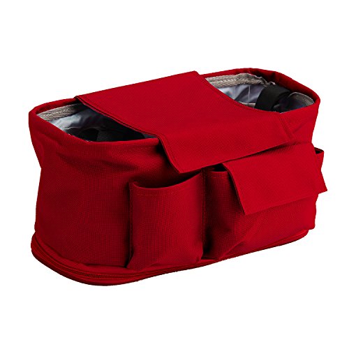Discoball Multi Pockets Pram Stroller Organiser for Pushchairs Babies Bottle Drinks Food Holder Storage Bag For Buggies Diaper Nappy Organiser Bag (Red)
