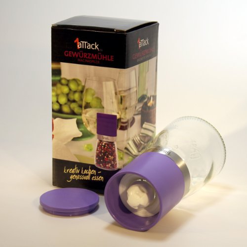 Pfeffermühle Salzmühle Gewürzmühle unbefüllt mit Keramik Mahlwerk in Geschenk Verpackung – 140ml – Höhe 13.5cm – pflaume violett - 2