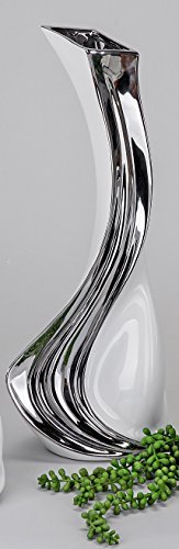 Moderne Deko Vase Blumenvase aus Keramik weiss/silber Höhe 28 cm