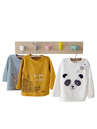 Vertbaudet Garderobe mit Kleiderhaken, Motiv Tiere, Holz, Bois/Multicolore, Einheitsgröße