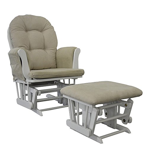 White Glider Rocking Nursing Maternity Breastfeeding Chair With Footstool (Beige Fabric)