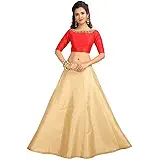 WOMEN'S GOLDEN POLY RAW SILK SKIRT LEHENGA
