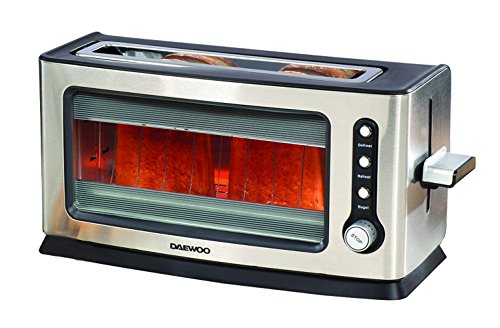 Sda1060 900w 2 slice transparent glass kitchen toaster with removable tray