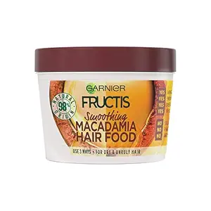 Garnier Fructis, Hair Mask for Dry Unruly Hair, Smoothing & Nourishing, Macadamia Hair Food, 390 ml
