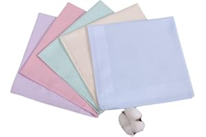 AIFRYMNE Ladies’ 100% Pure Cotton Handkerchiefs - Set of 5 Soft Solid Colour Vintage Style Hankies (40x40cm) for Weddings, Parties, and Everyday Use - Elegant, Durable, and Eco-Friendly