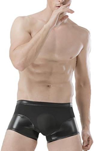 Axjzh Ice Silk Men's Underpants Transparent Boxer Briefs Imitation Leather Splice, Black, XXL