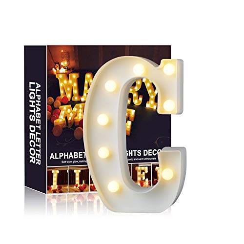 A-Z Alphabet Light White LED Lámparas de noche Plastic Letter Standing Hanging Lighting para Wedding Party Dormitorio Decoración de Navidad by Moobom (C)