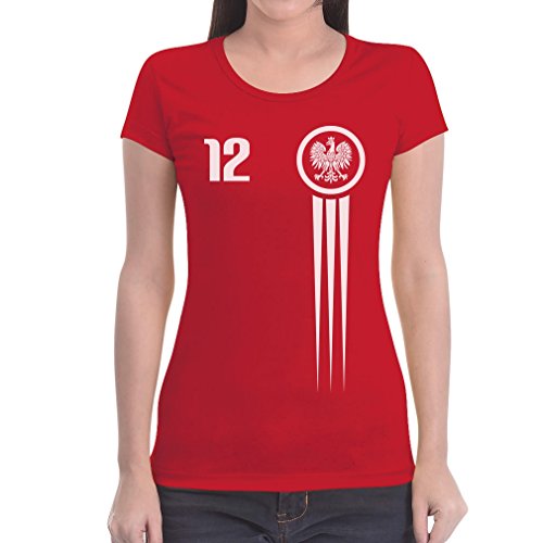 Polen Polska Trikot Fanshirt WM 2018 Nationalmannschaft Frauen T-Shirt Slim Fit Medium Rot