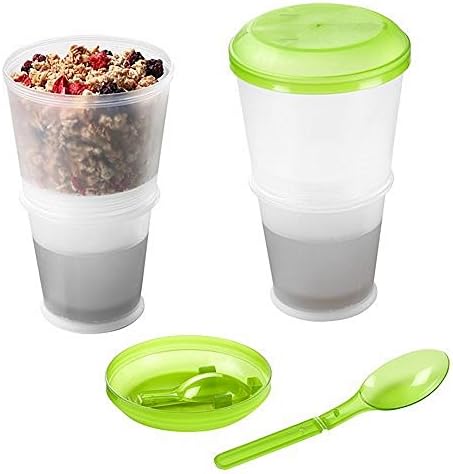 Cereal Beaker With Spoon 2 Compartment with Gel section to keep milk cool