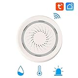 【Crear escena inteligente】Crear escenas inteligentes con otros dispositivos wifi (no incluidos), tales como "Cuando la temperatura supera los 30 grados y la sirena del gatillo (la sirena puede ser alarmante o silenciosa), encienda el aire acondicionado (necesita un control remoto wifi, no incluido) automáticamente"
