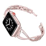 Tiners Kompatibel Apple Watch Band Metall Ersatz Armband Sport Strap Serie 4/3/2/1 Frauen Edelstahl Metall Diamant Schmuck Armband Armreif Armband,Rosegold,44Mm