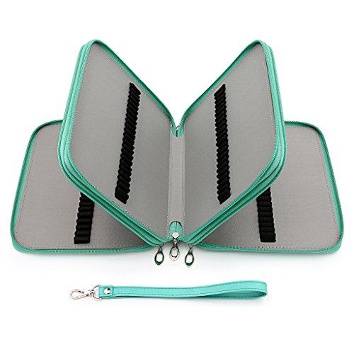 BTSKY Estuche Escolar para Lápices de Piel Sintética con Multi-capas para Guardar hasta 120 Lápices Funda para Pinceles para Artículos de Papelería Color Verde (No Incluye Los Lápices)