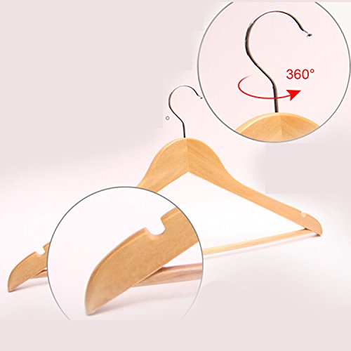 logei® 20 Stück Holz Kleiderbügel Holzbügel Garderobenbügel mit Hosenstange Rutschfest Natur gut Qualität - 4