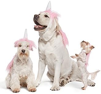 PetNewlife Pink Unicorn Costume For Dogs Pups Mane & Horn Headdress Wig Pet Dress Up Party