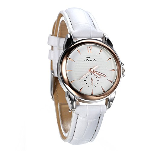 Avaner Blanco Reloj para Mujer Cuarzo Analogico Reloj de Pulsera Pequeño Minimalista, Diseño Elegante Casual Correa de Cuero